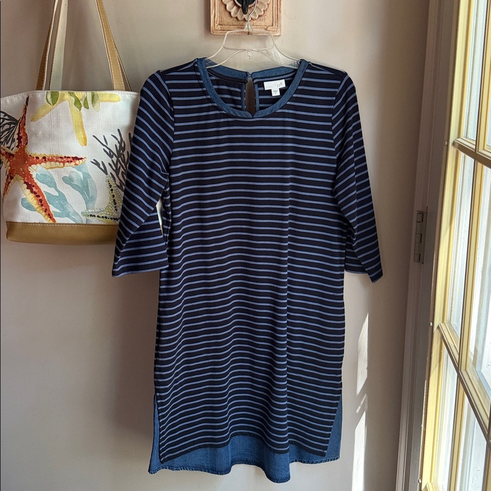J. Jill Navy and Light Gray Striped Dress